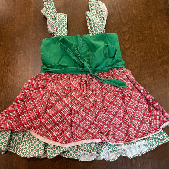 Serendipity Christmas Top Girls Size 5 Holiday Red, Green Flutter Sleeve Cotton - Picture 3 of 8